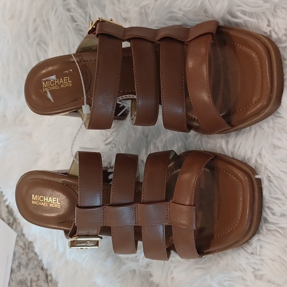 MICHAEL KORS JAGGER Leather Slide Slip On High Heels Brown NEW SZ 9.5 - Picture 9 of 16